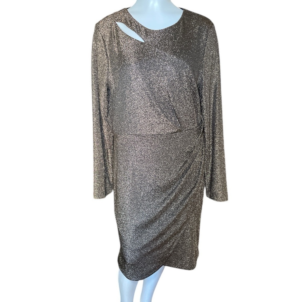 DKNY Metallic Faux-Wrap Sheath Dress sz 12